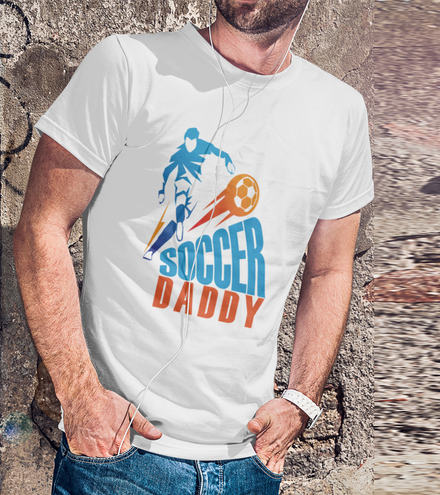 Soccer Daddy Blue Orange Football T-Shirt