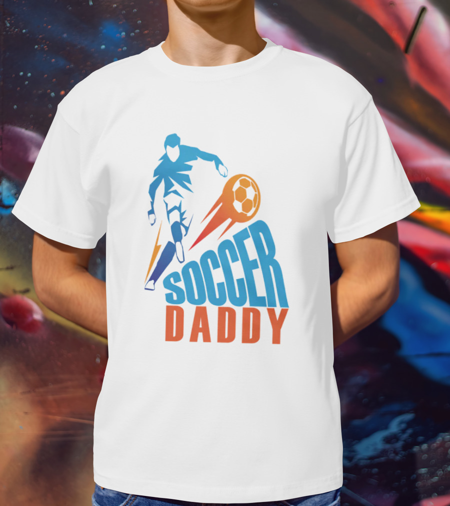 Soccer Daddy Blue Orange Football T-Shirt