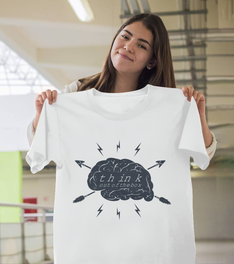 Think Out Of The Box Brain With Arrows And Lightning Bolts T-Shirt
