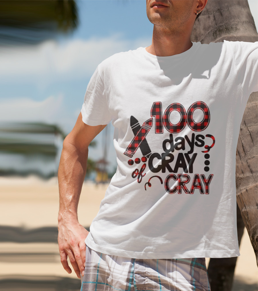 100 Days Cray Of Cray Red Plaid Crayons T-Shirt