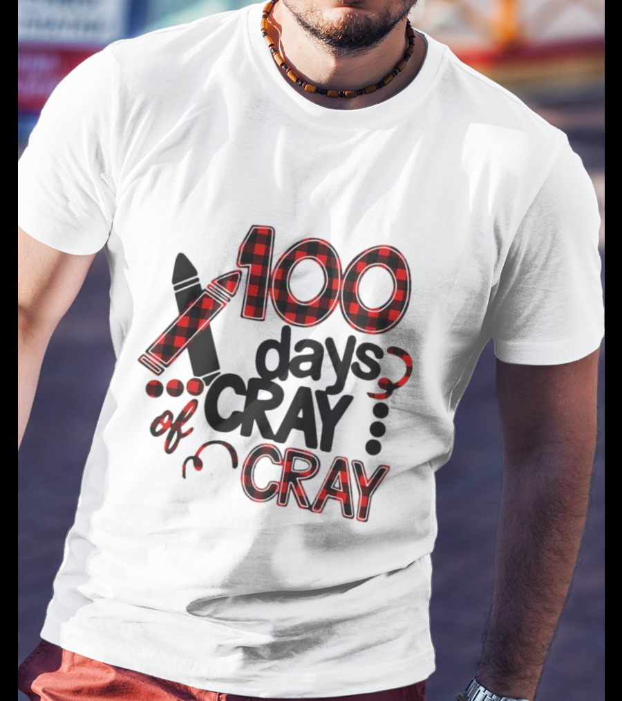 100 Days Cray Of Cray Red Plaid Crayons T-Shirt