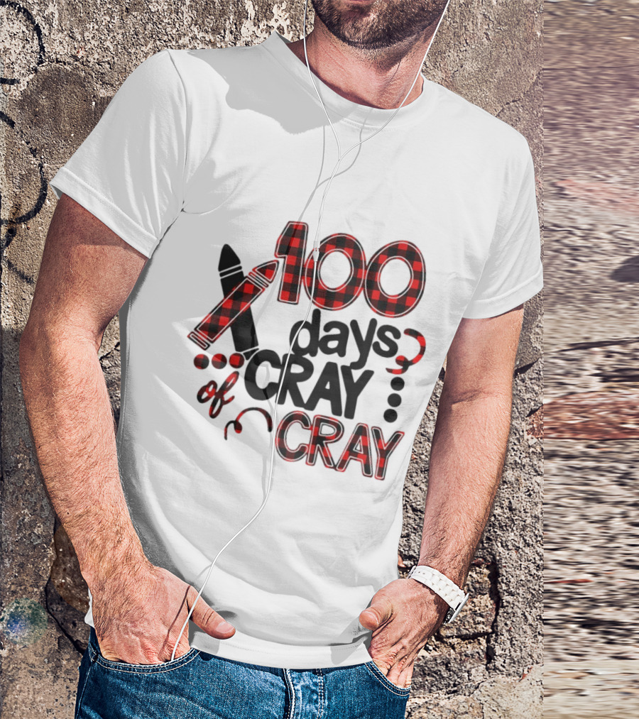 100 Days Cray Of Cray Red Plaid Crayons T-Shirt