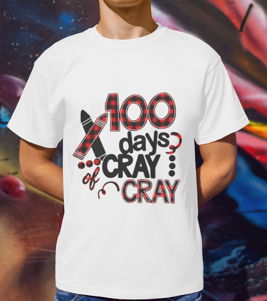 100 Days Cray Of Cray Red Plaid Crayons T-Shirt