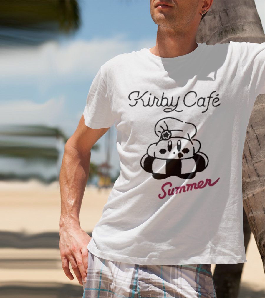Kirby Café Summer Kirby Wearing Chef Hat With Inner Tube T-Shirt