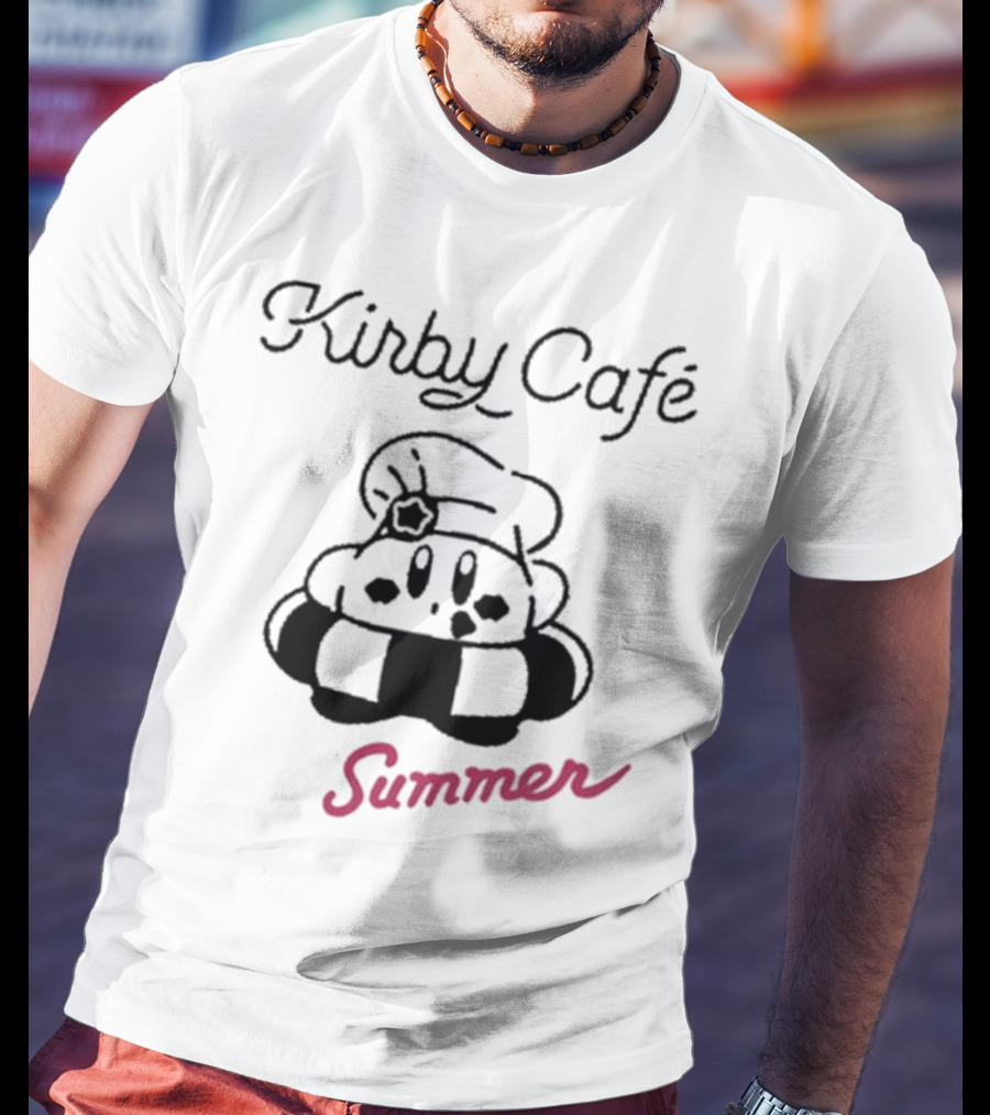 Kirby Café Summer Kirby Wearing Chef Hat With Inner Tube T-Shirt