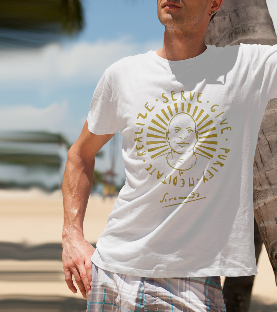 Swami Sivananda Serve Give Purify Meditate Realize Sunburst T-Shirt