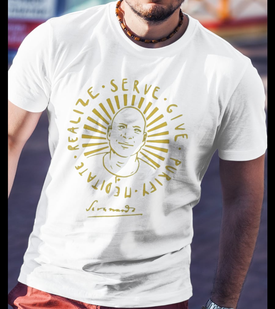 Swami Sivananda Serve Give Purify Meditate Realize Sunburst T-Shirt