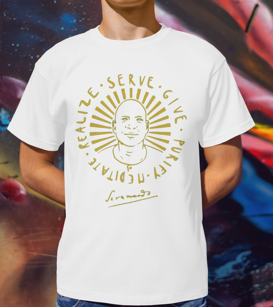 Swami Sivananda Serve Give Purify Meditate Realize Sunburst T-Shirt
