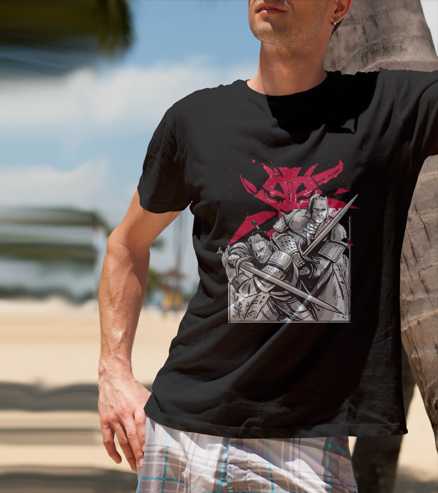 Wild Hunt Sensei Kanji Swordsmen Red T-Shirt