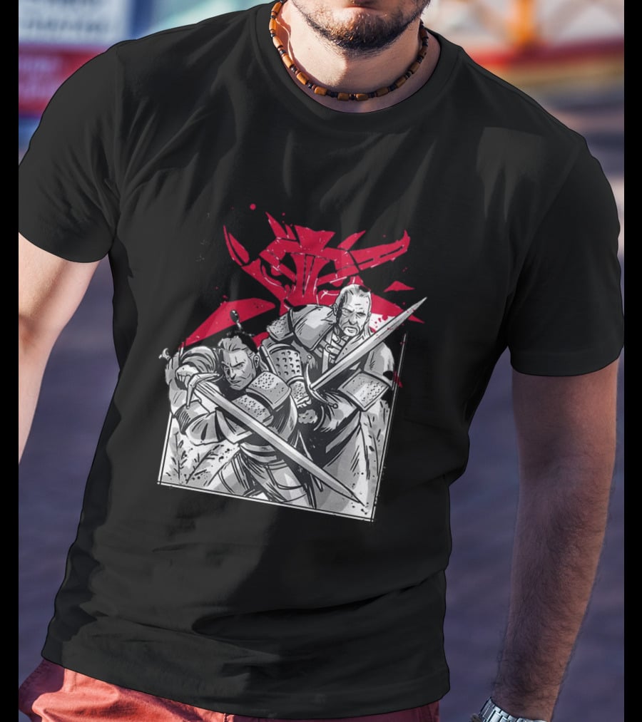 Wild Hunt Sensei Kanji Swordsmen Red T-Shirt