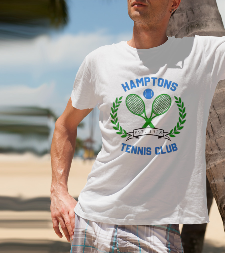 Hamptons Tennis Club Est. 1978 Green Rackets Blue Ball Laurel Wreath T-Shirt
