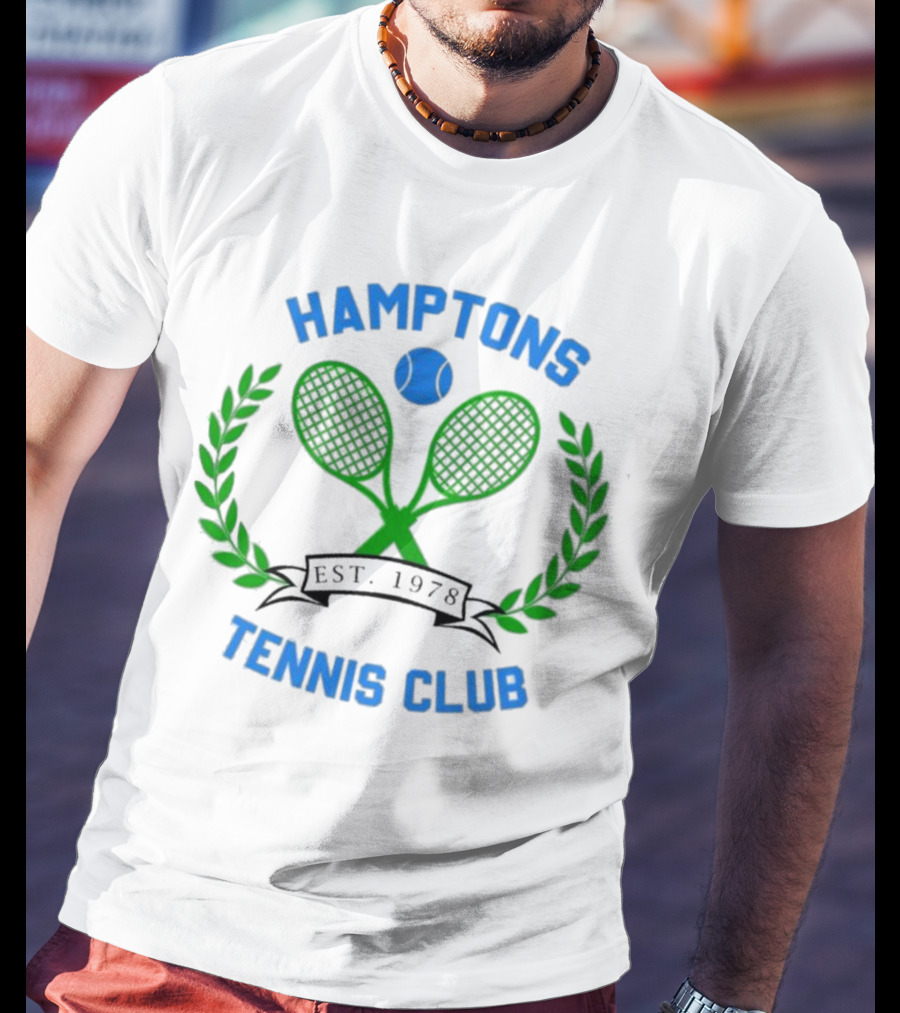 Hamptons Tennis Club Est. 1978 Green Rackets Blue Ball Laurel Wreath T-Shirt