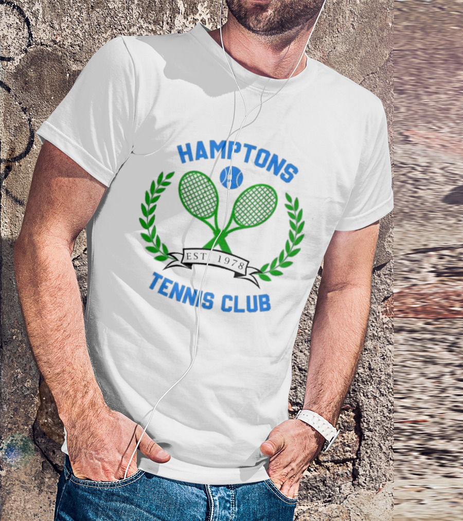 Hamptons Tennis Club Est. 1978 Green Rackets Blue Ball Laurel Wreath T-Shirt