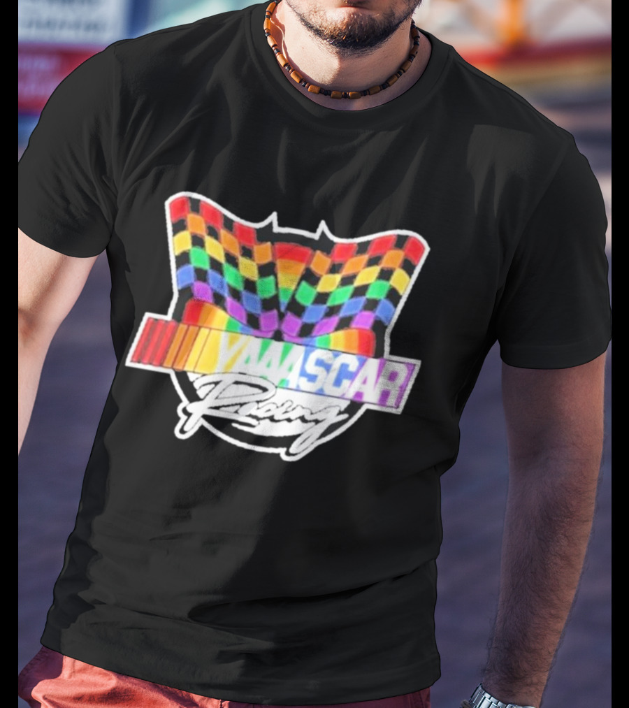 Yaascar Racing Rainbow Checkered Flag T-Shirt