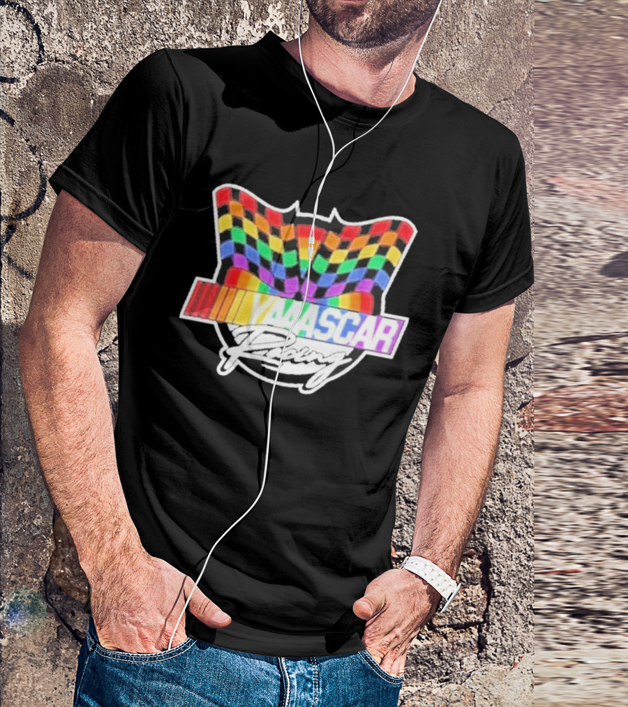 Yaascar Racing Rainbow Checkered Flag T-Shirt