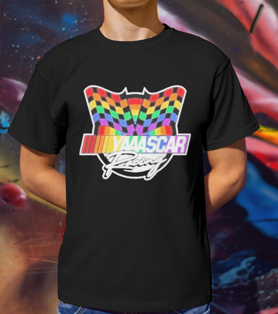 Yaascar Racing Rainbow Checkered Flag T-Shirt