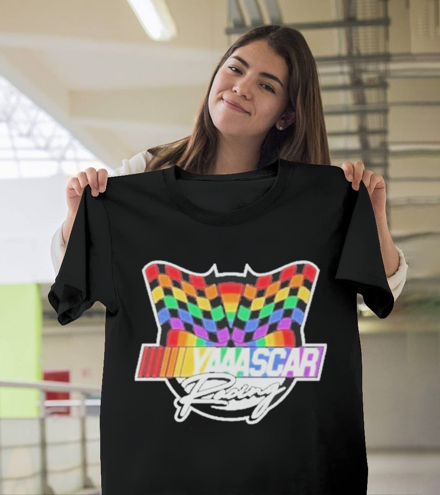 Yaascar Racing Rainbow Checkered Flag T-Shirt