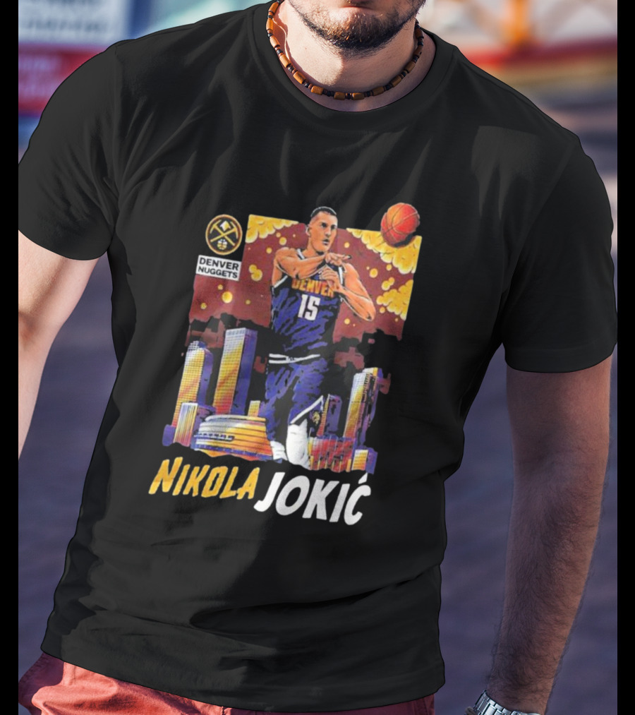 Nikola Jokic Denver Nuggets Nba Player Basketball Skyline T-Shirt