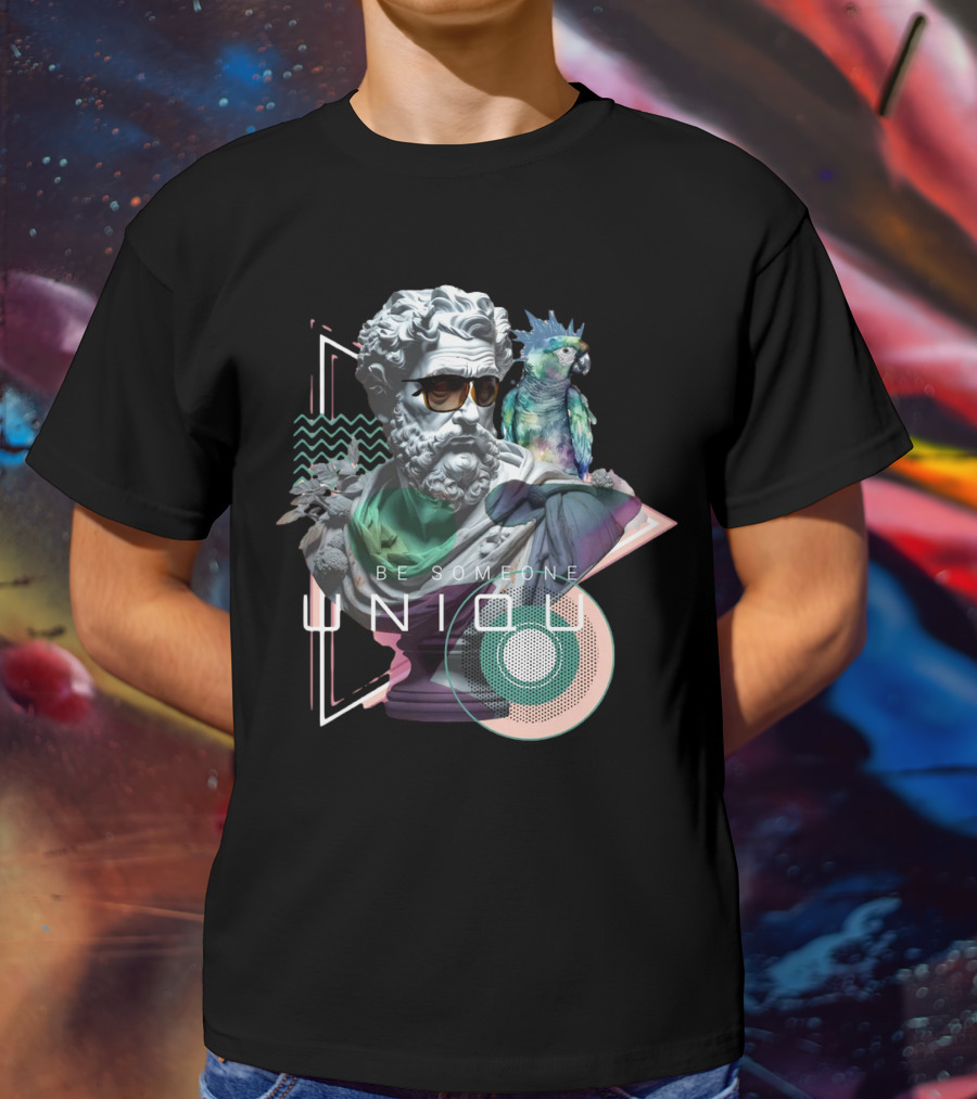 Be Someone Unique Statue With Sunglasses And Colorful Parrot T-Shirt