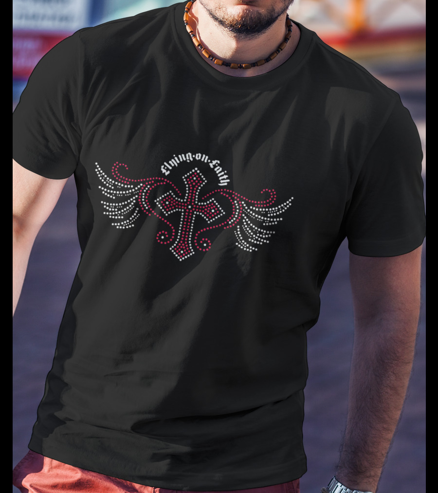 Flying On Faith Dotted Cross Rhinestones T-Shirt