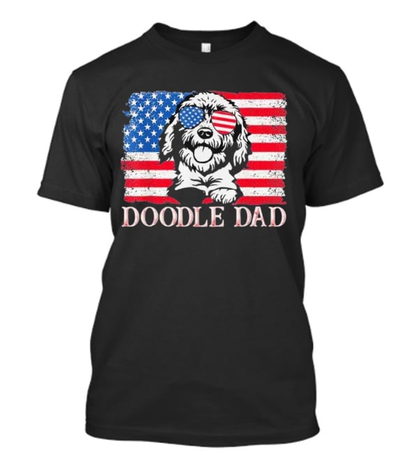 Goldendoodle Doodle Dad American Flag Sunglasses T-Shirt