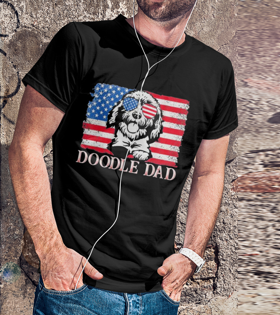 Goldendoodle Doodle Dad American Flag Sunglasses T-Shirt