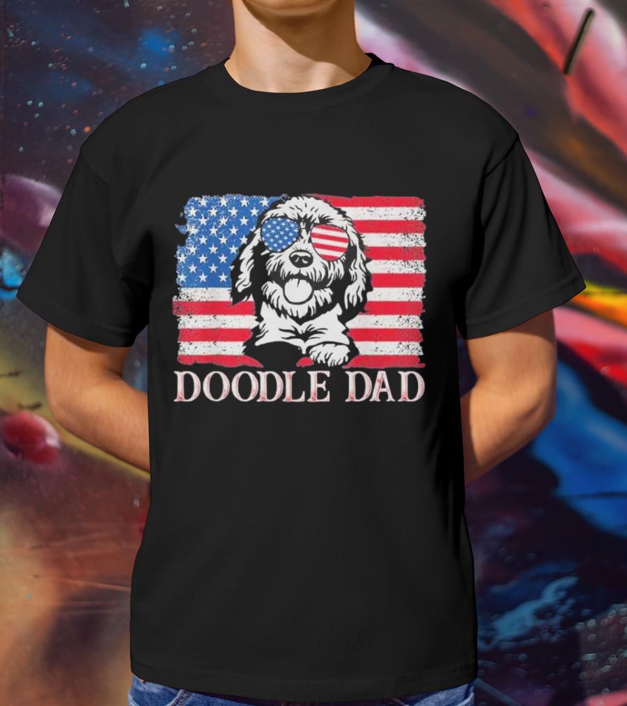 Goldendoodle Doodle Dad American Flag Sunglasses T-Shirt