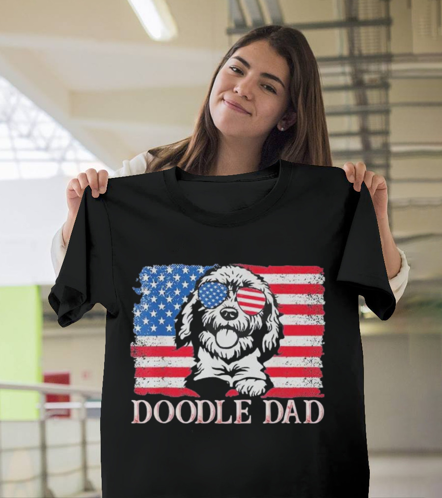 Goldendoodle Doodle Dad American Flag Sunglasses T-Shirt