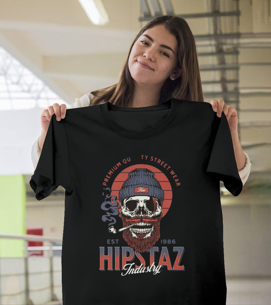 Premium Quality Streetwear Hipstaz Industry Est 1986 Skull With Pipe And Beanie T-Shirt