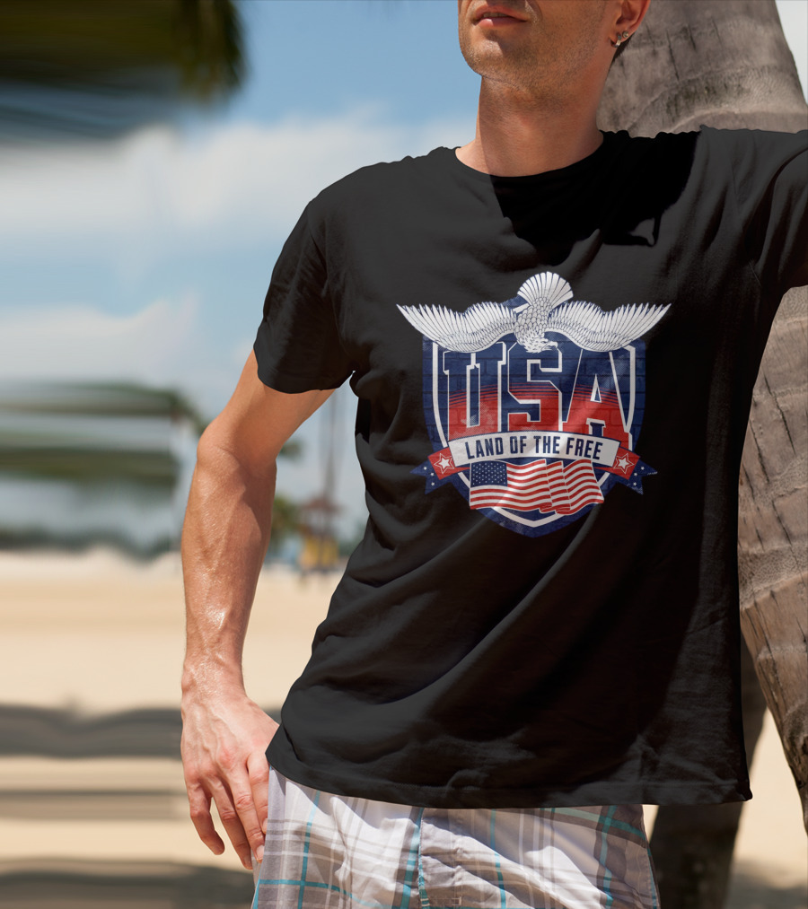 USA Land Of The Free Patriotic Eagle And Flag Emblem T-Shirt