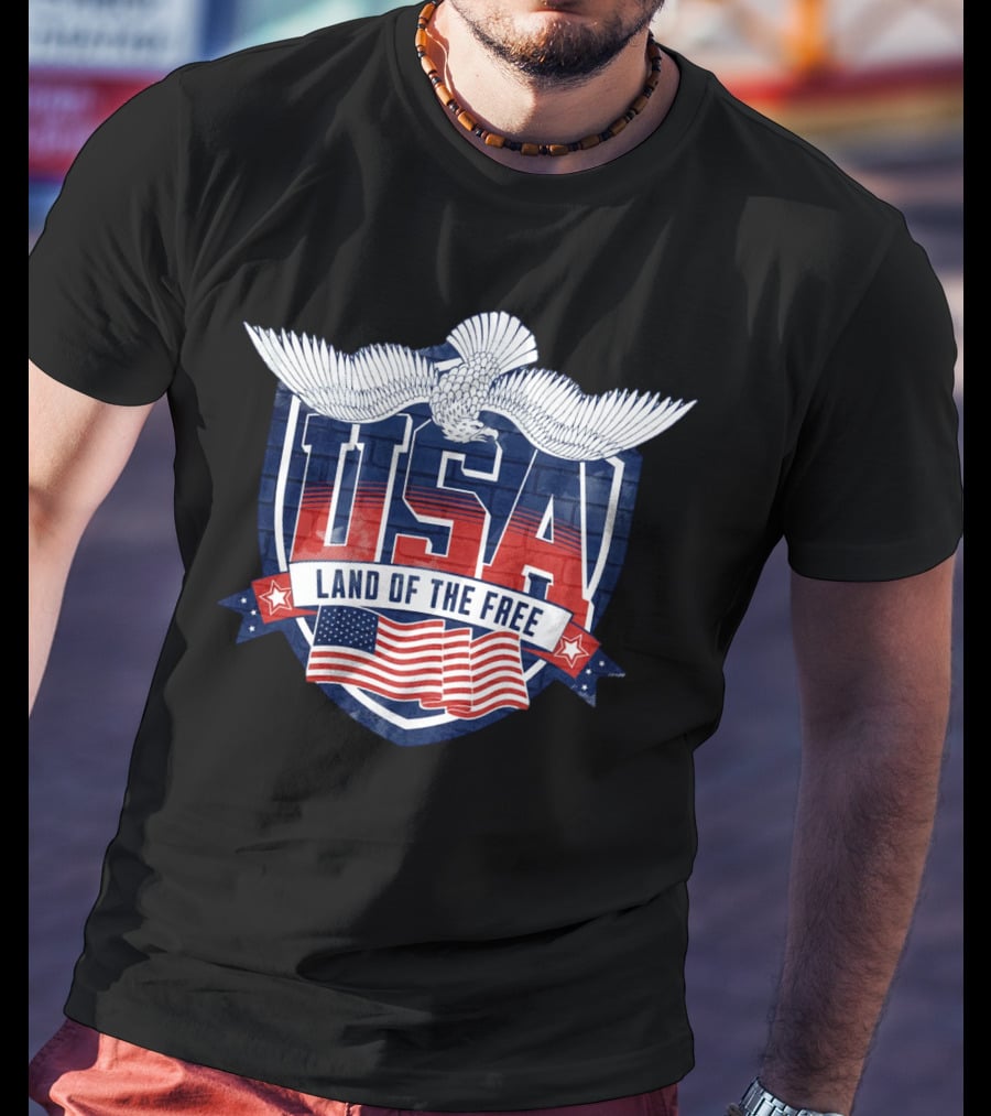 USA Land Of The Free Patriotic Eagle And Flag Emblem T-Shirt