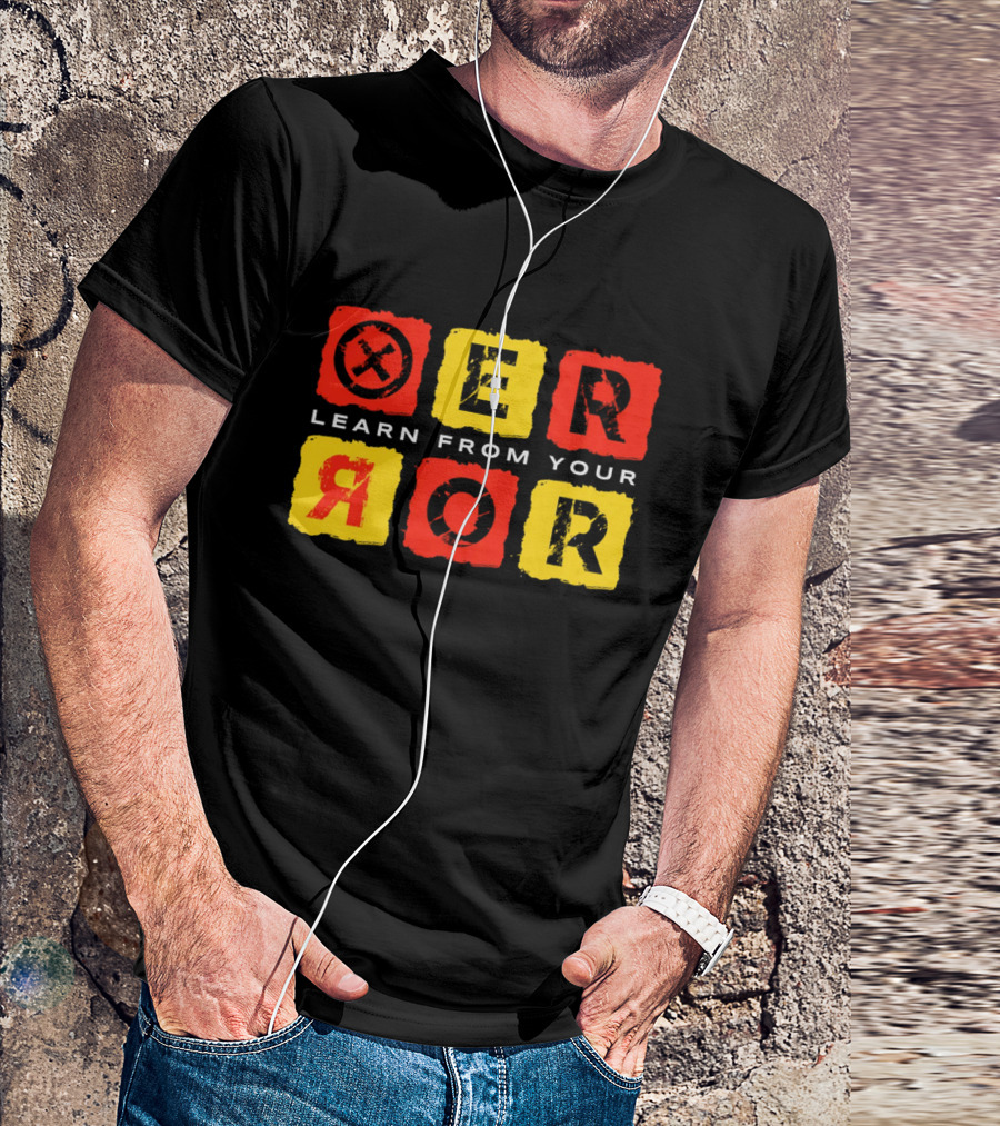 Learn From Your Error Red Yellow Grunge Typography Blocks T-Shirt
