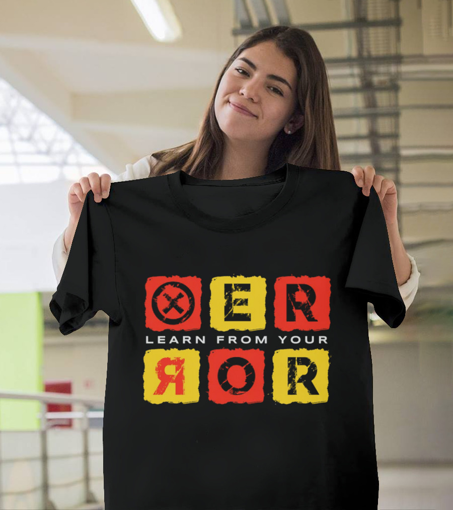 Learn From Your Error Red Yellow Grunge Typography Blocks T-Shirt