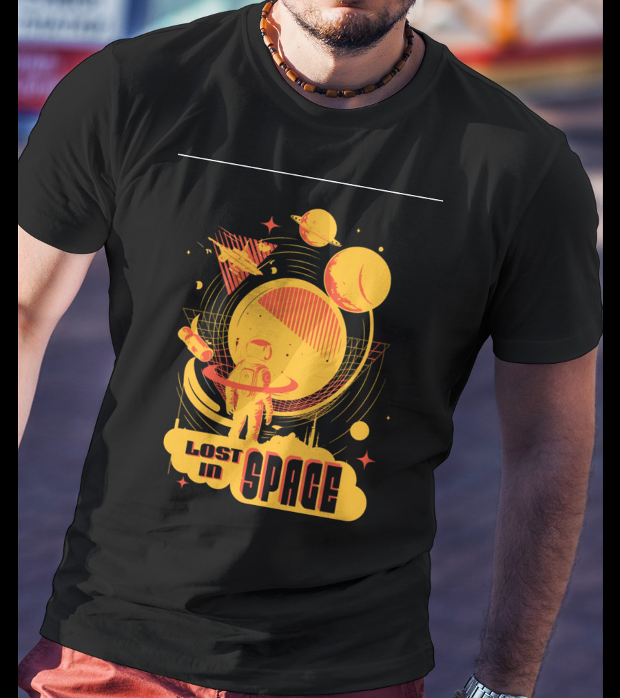Lost In Space Astronaut With Planets And Rockets Retro T-Shirt