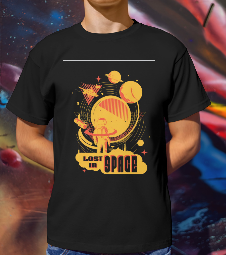 Lost In Space Astronaut With Planets And Rockets Retro T-Shirt