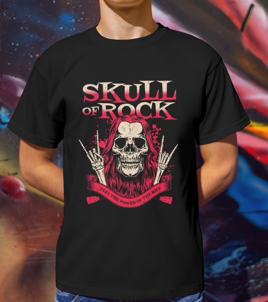 SKULL OF ROCK FEEL THE POWER OF THE RIFF T-Shirt