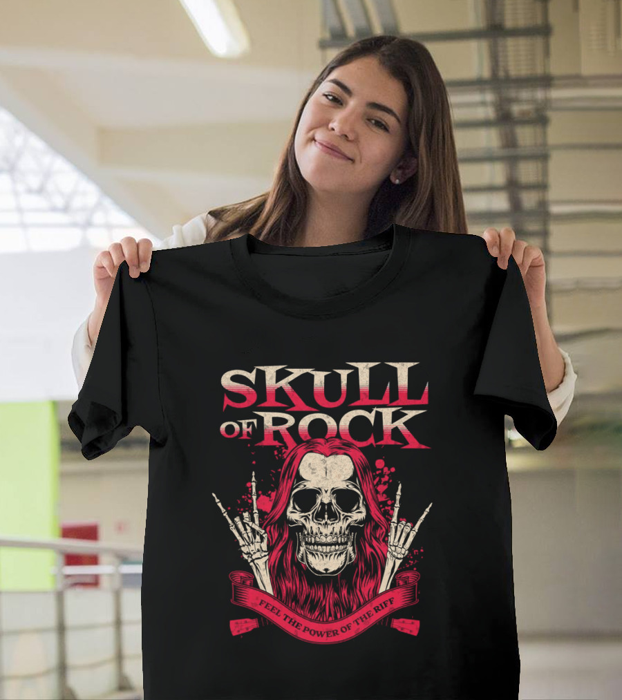 SKULL OF ROCK FEEL THE POWER OF THE RIFF T-Shirt
