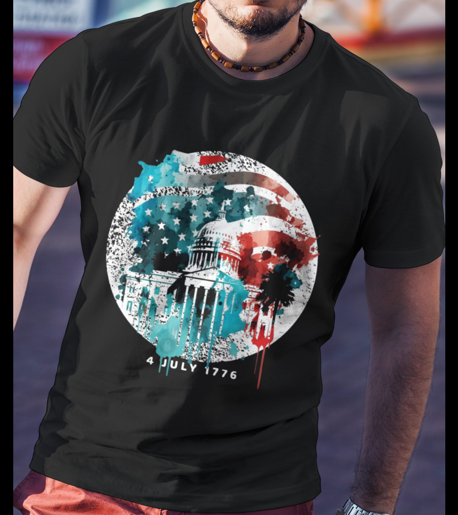 4 July 1776 American Flag Capitol Building Patriotic T-Shirt