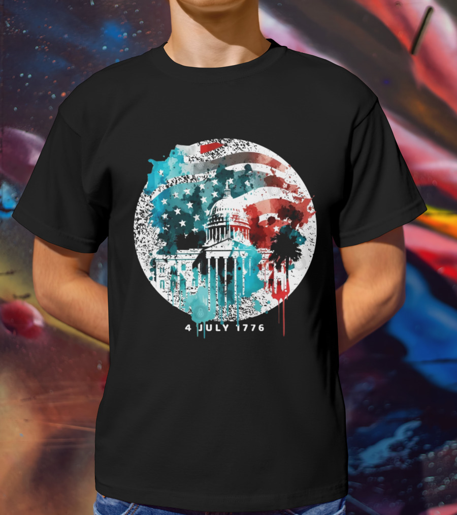 4 July 1776 American Flag Capitol Building Patriotic T-Shirt