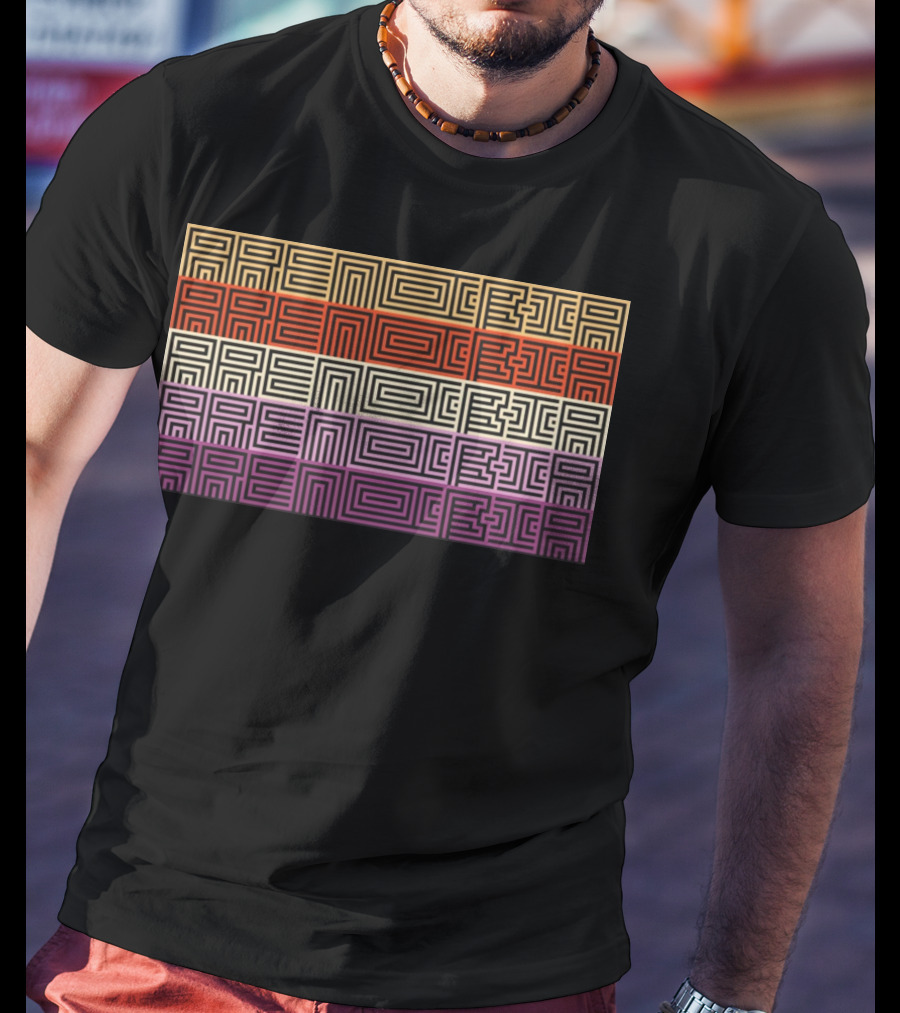 Arencibia Retro Geometric Pattern Text T-Shirt