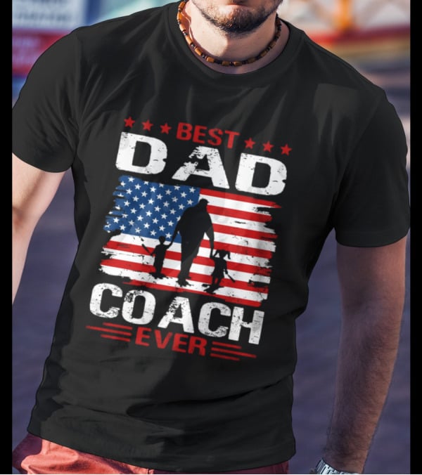 Best Dad Coach Ever USA Flag Baseball Dad Father's Day T-Shirt
