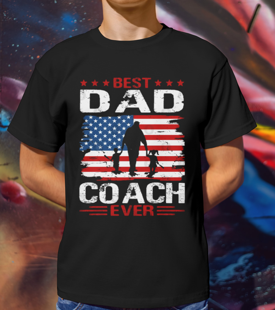 Best Dad Coach Ever USA Flag Baseball Dad Father's Day T-Shirt