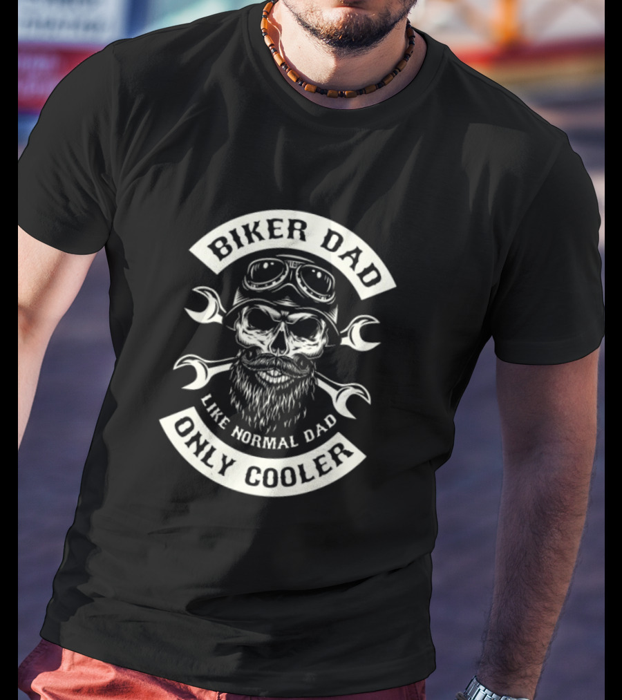 Biker Dad Like Normal Dad Only Cooler Skull With Wrenches And Goggles T-Shirt