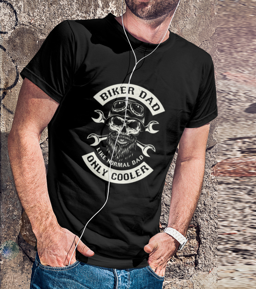 Biker Dad Like Normal Dad Only Cooler Skull With Wrenches And Goggles T-Shirt
