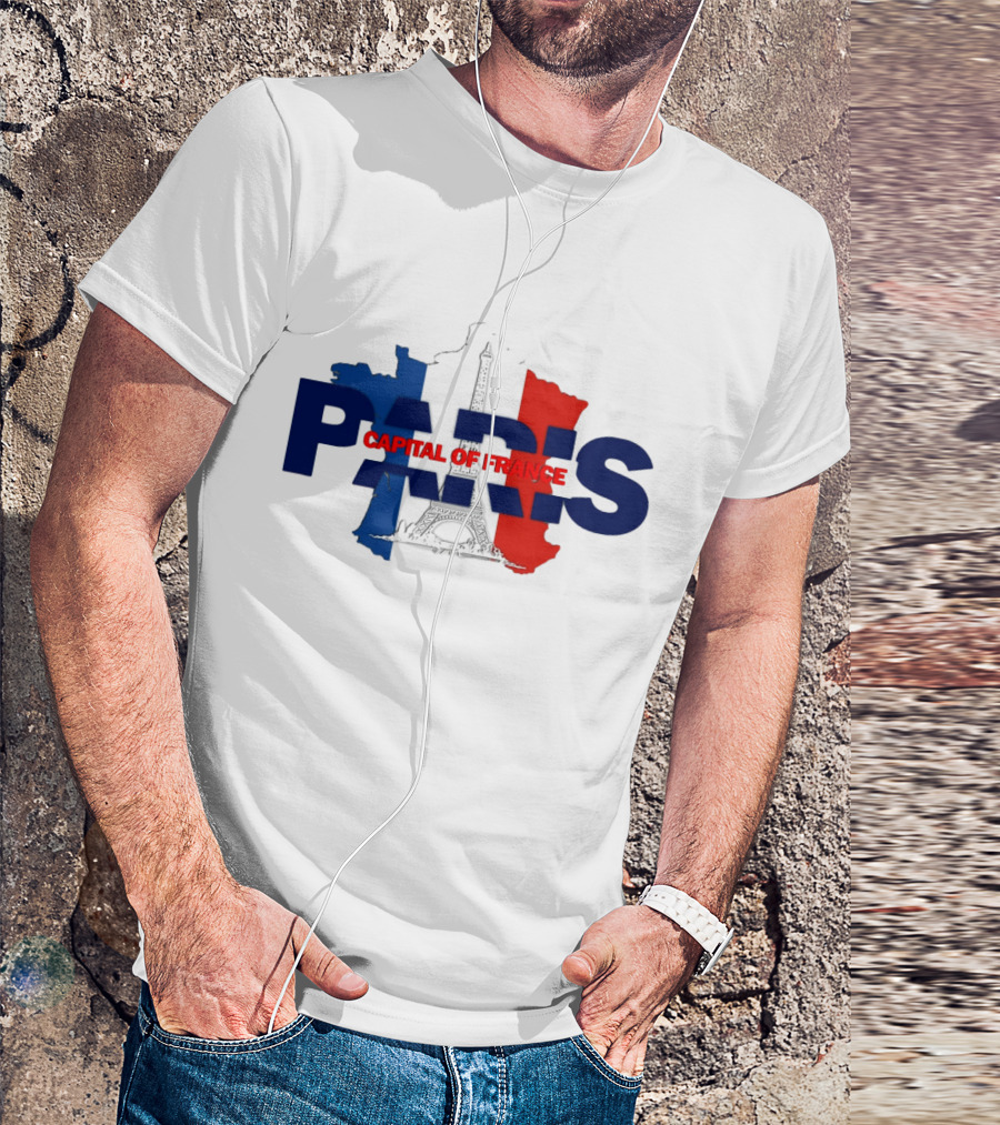 Paris Capital Of France Eiffel Tower Flag Map T-Shirt