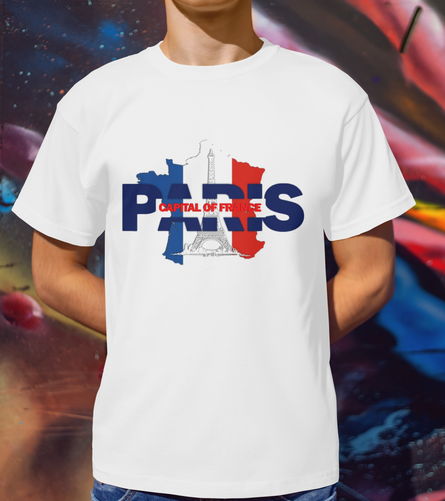 Paris Capital Of France Eiffel Tower Flag Map T-Shirt