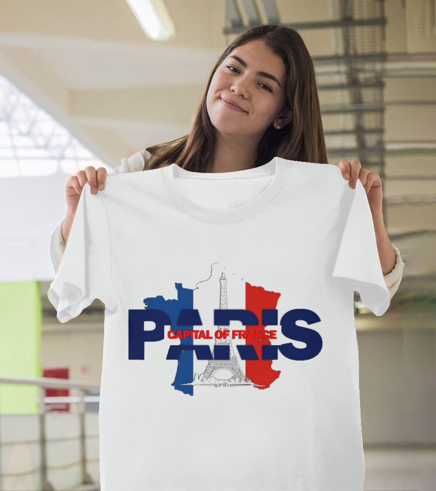 Paris Capital Of France Eiffel Tower Flag Map T-Shirt