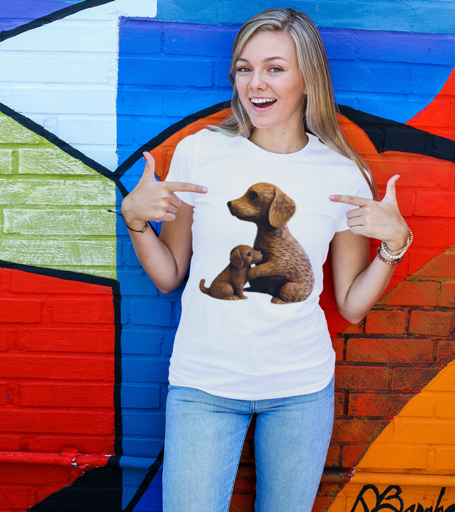 Dog Carvings Parent And Puppy Figurines T-Shirt