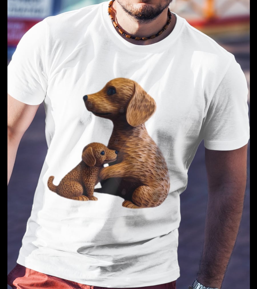 Dog Carvings Parent And Puppy Figurines T-Shirt