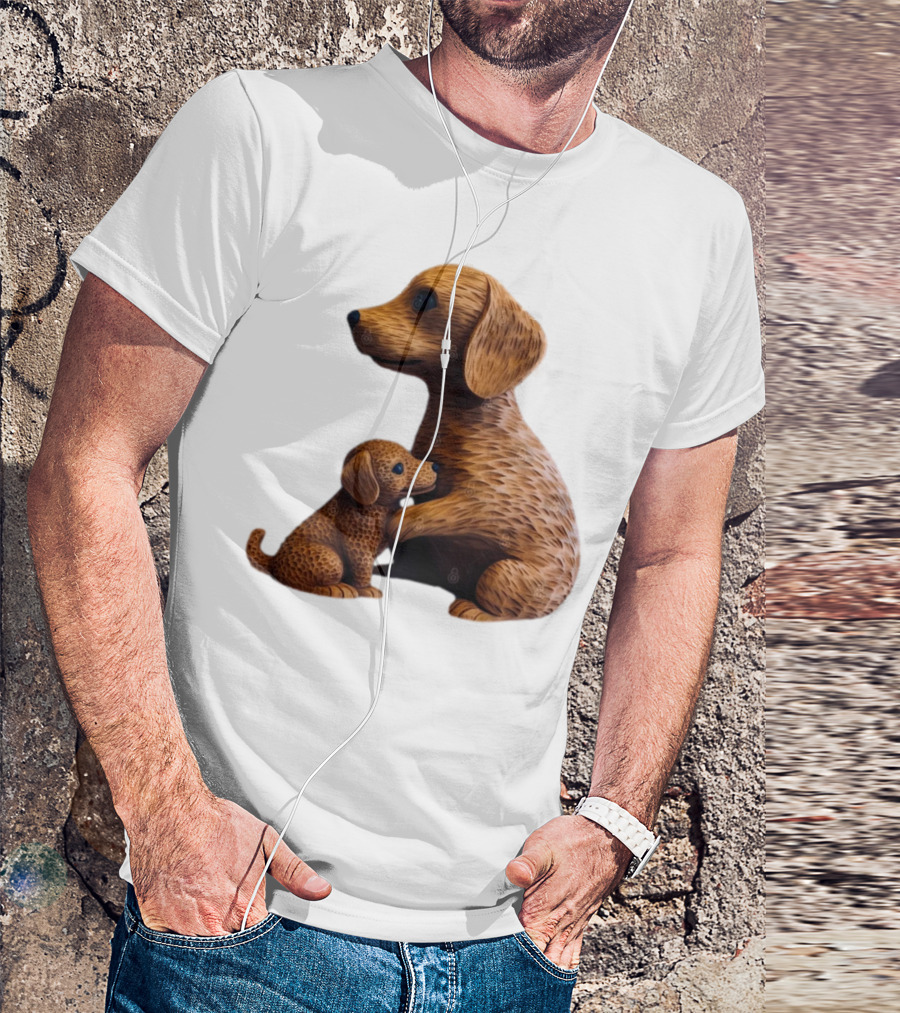 Dog Carvings Parent And Puppy Figurines T-Shirt
